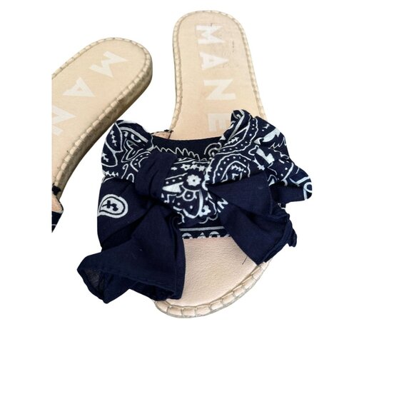 MANEBI Blue Bandana Print Slide Sandals Size 10 - Picture 5 of 6